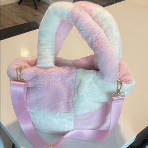 Stylish Pink and White Faux Fur Tote Bag